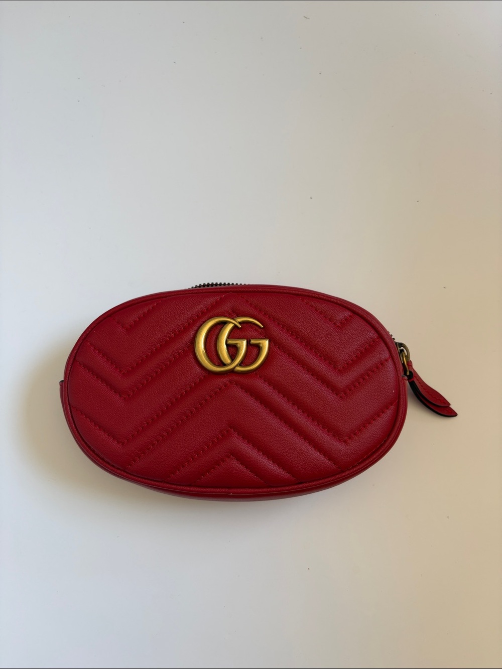 Gucci Red Quilted GG Marmont Oval Mini Bag with Gold Hardware
